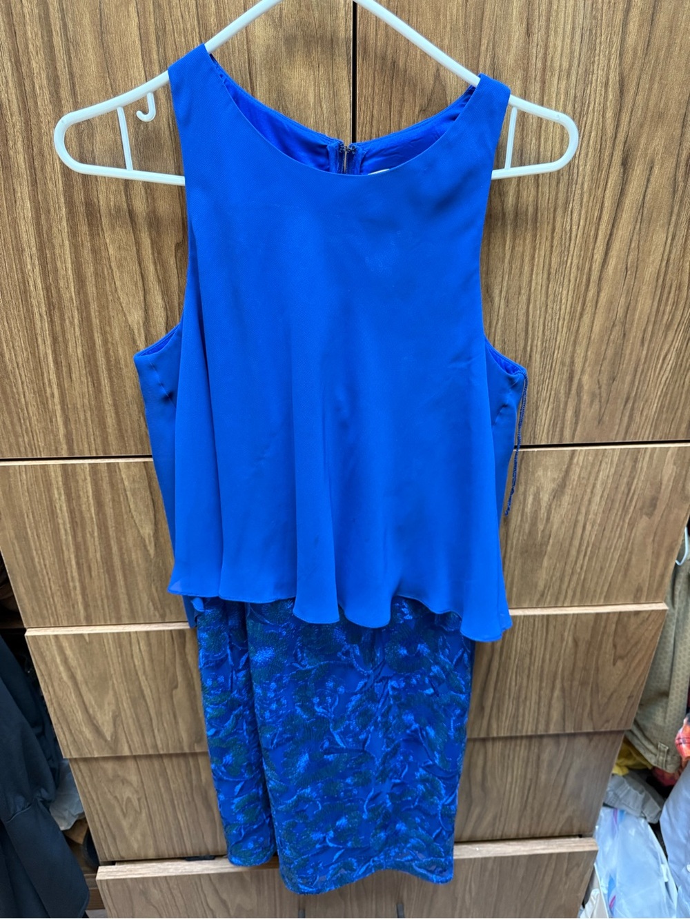 Aidan Mattox Cobalt Blue Floral Jacquard Overlay Cocktail Dress Size 10